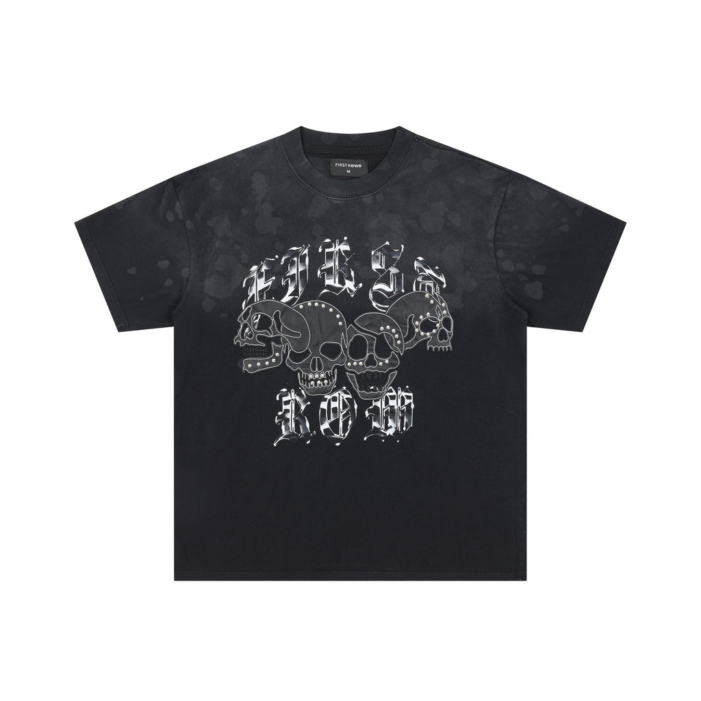 FIRST ROW Wake Up and Be Fierce Skull Appliqué T-Shirt