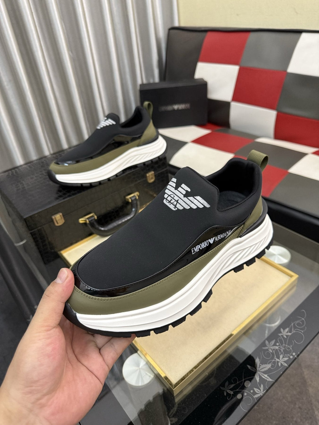 Armani Paneled Slip-On Sneakers